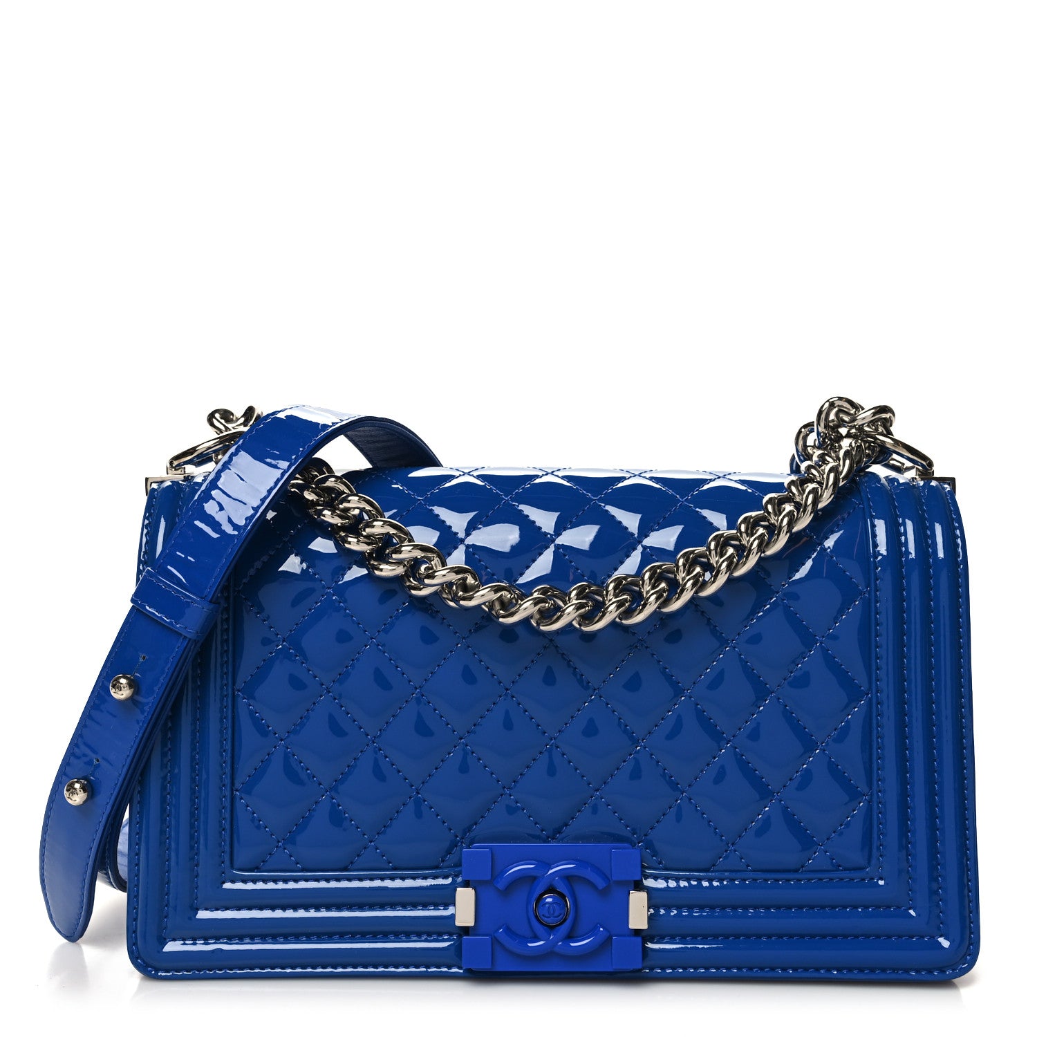 Chanel Patent Calfskin Quilted Medium Plexiglass Boy Flap Blue 1 of 10