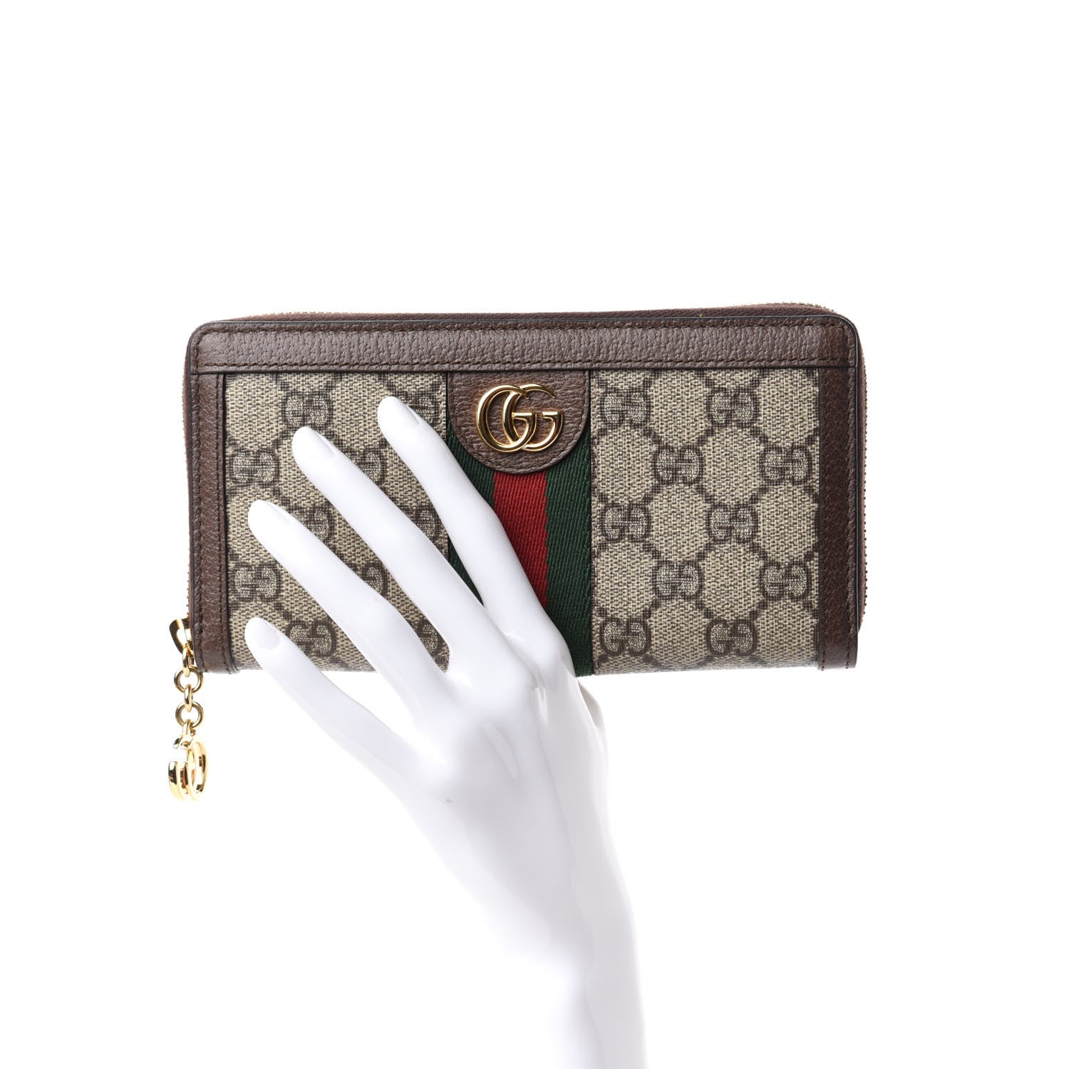 Gucci GG Supreme Monogram Web Ophidia Zip Around Wallet Brown 2 of 7