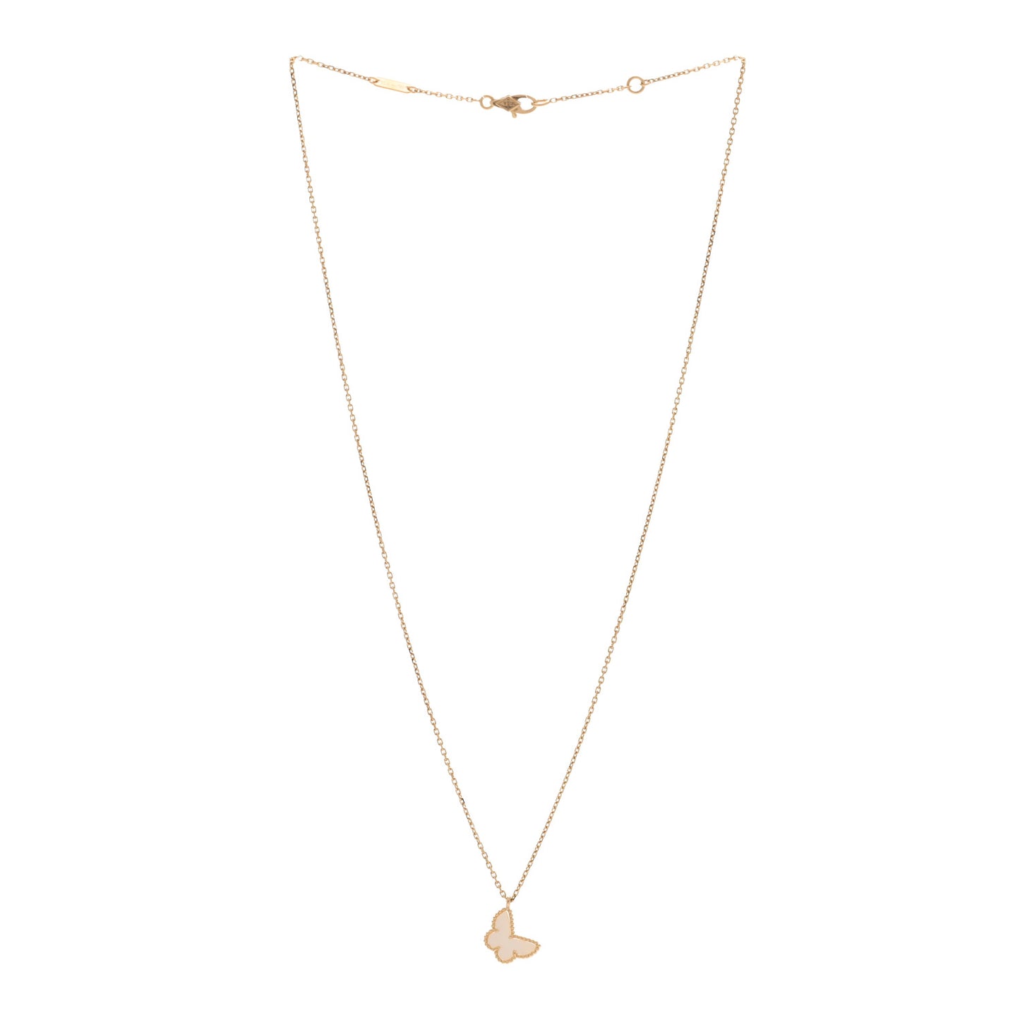 18K Yellow Gold Mother of Pearl Sweet Alhambra Butterfly Pendant Necklace