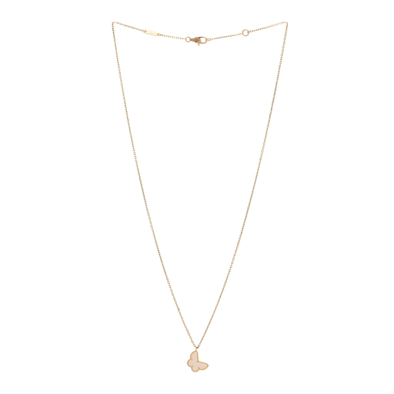 Van Cleef & Arpels 18K Yellow Gold Mother of Pearl Sweet Alhambra Butterfly Pendant Necklace 3 of 4