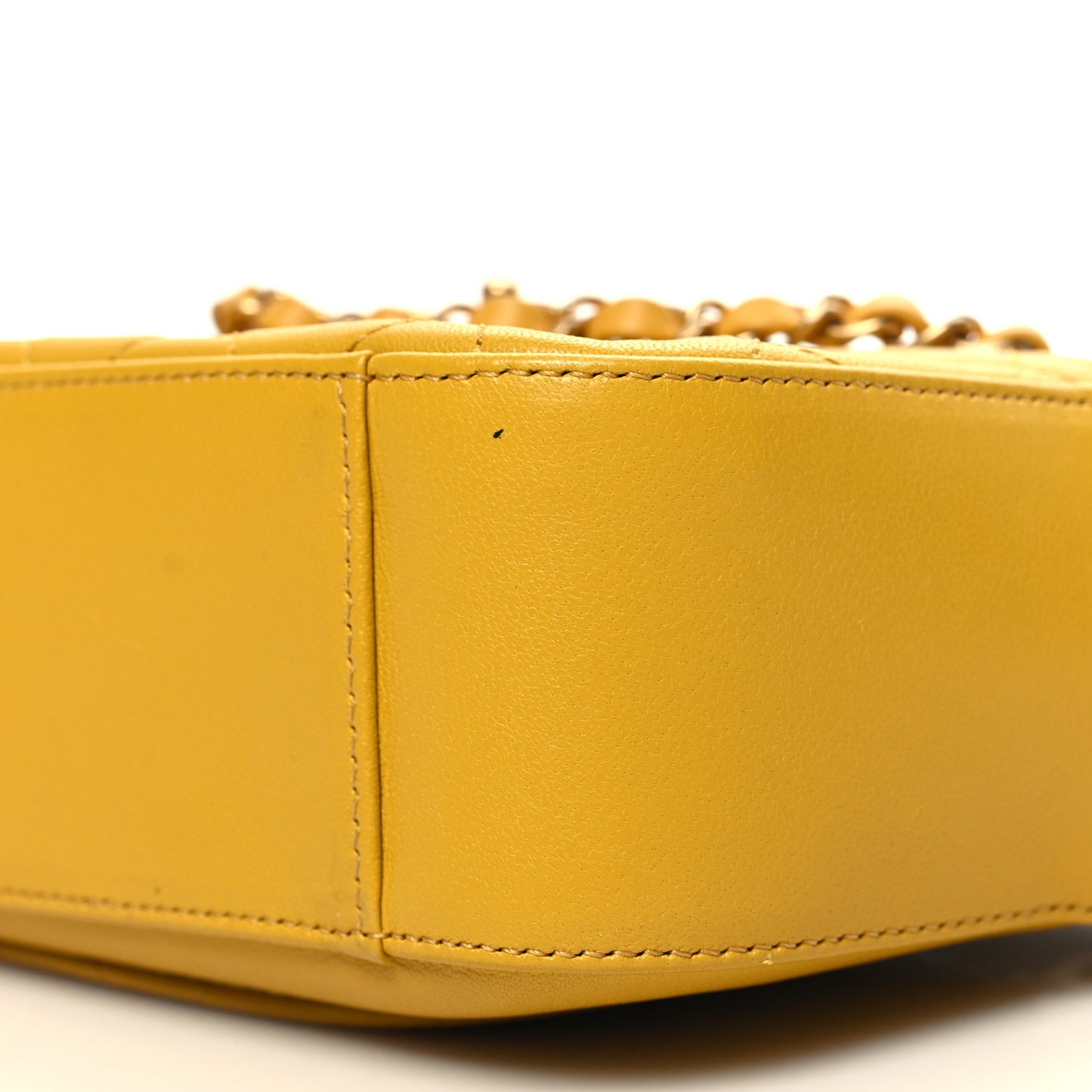Goatskin Quilted Chain Infinity Camera Case Yellow