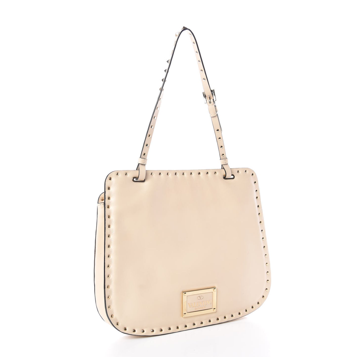 Vitello Rockstud Shoulder Satchel Ivory