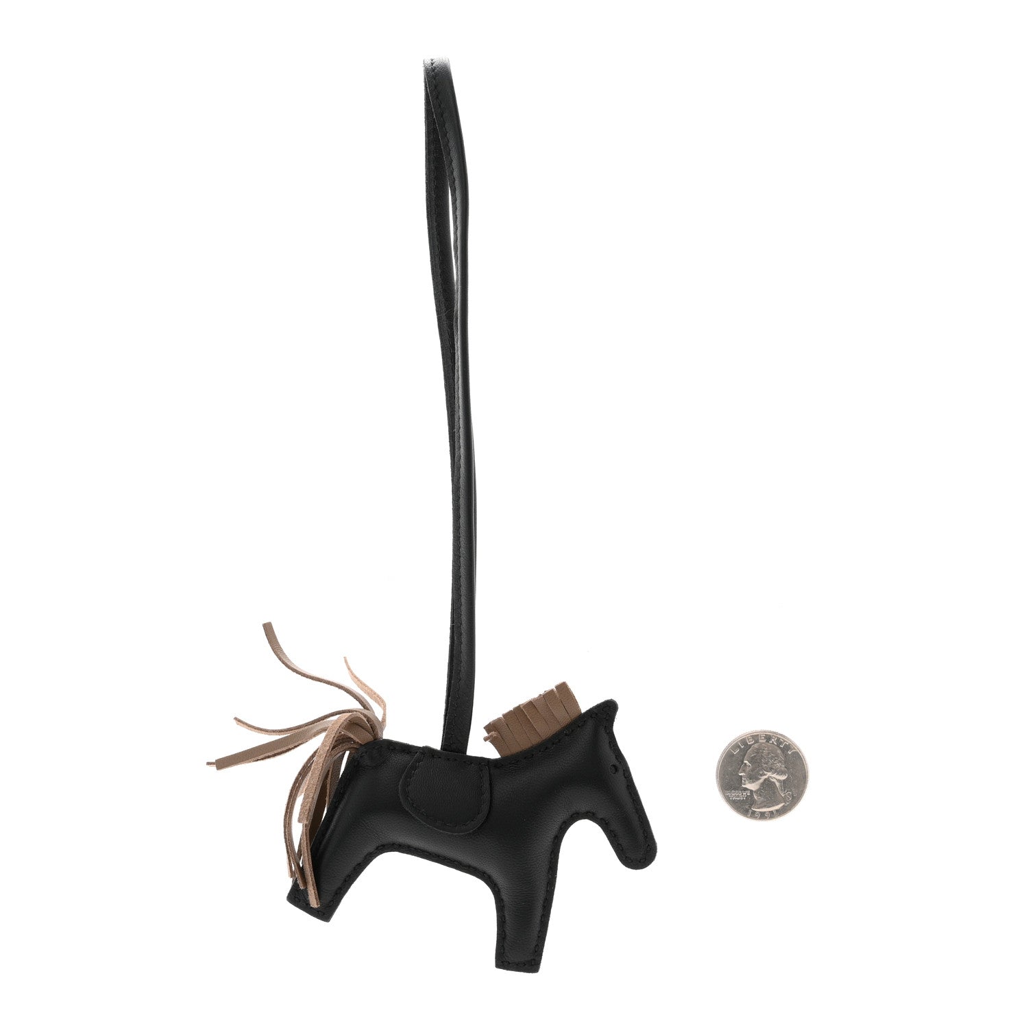 Hermes Milo Lambskin Grigri Rodeo Horse Bag Charm PM Black Etoupe 2 of 5