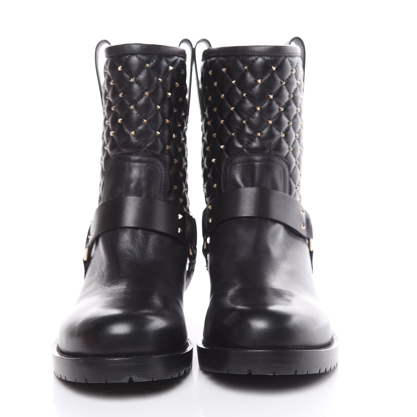 Calfskin Nappa Rockstud Spike 20mm Biker Boots 41 Black