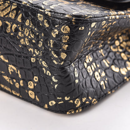 Chanel Calfskin Crocodile Embossed Graffiti 2.55 Cocodile Reissue 225 Flap Black Gold 10 of 14