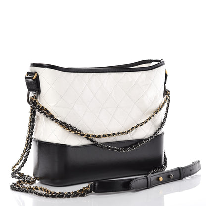 Chanel Aged Calfskin Quilted Medium Gabrielle Hobo Black White 2 of 10