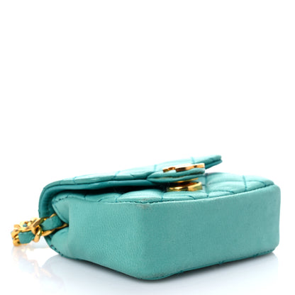 Chanel Lambskin Quilted Mini Pouch Bag Charm Keychain Turquoise 4 of 16