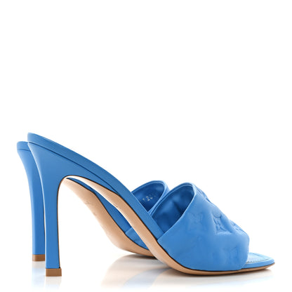 Louis Vuitton Lambskin Embossed Monogram Revival High Heel Mules 38 Blue 4 of 9