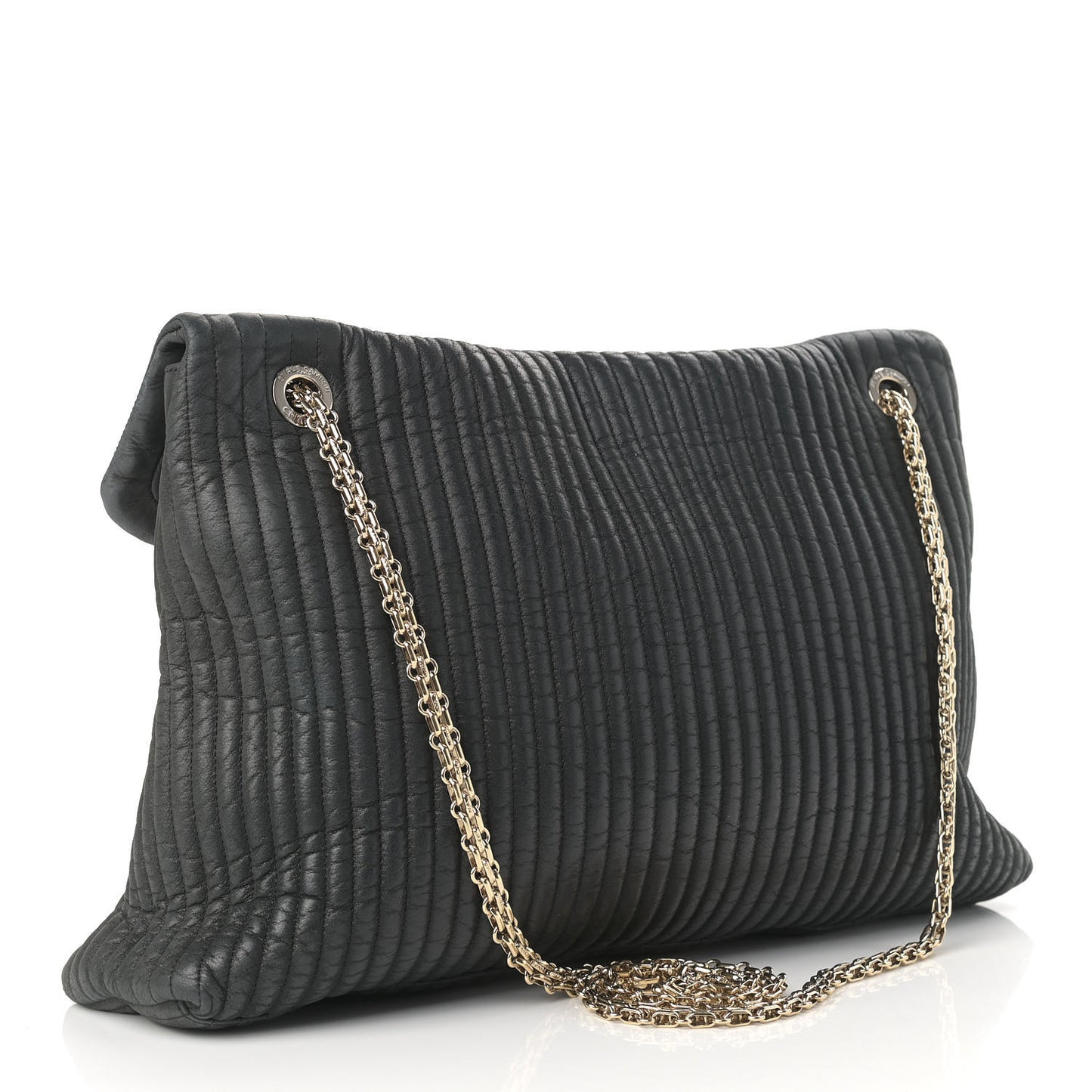 Iridescent Calfskin Vertical Quilted Mademoiselle Lock Bijoux Flap Shoulder Bag Black