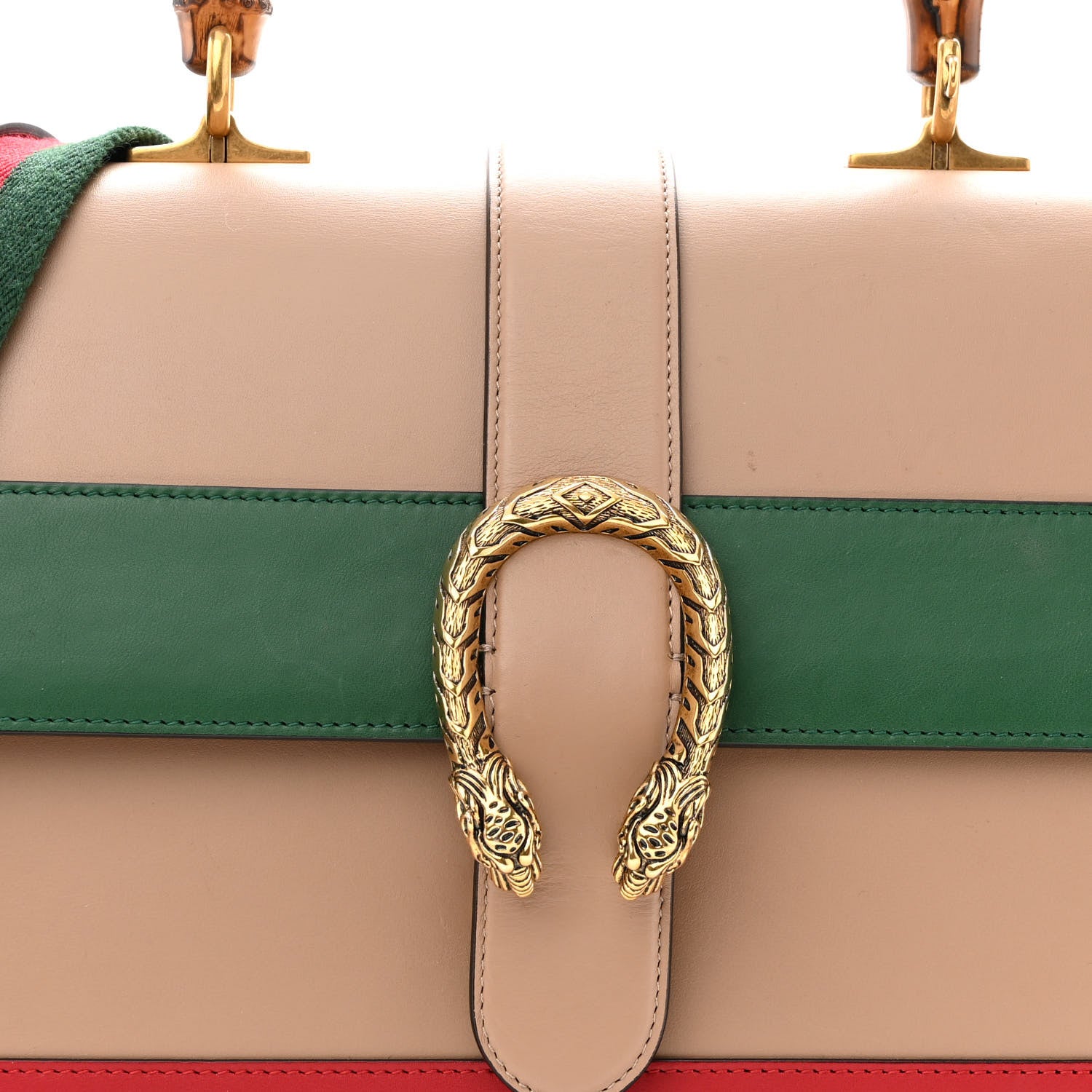 Gucci Moon Calfskin Web Large Dionysus Bamboo Top Handle Bag Camelia Bright Evergreen Hibiscus Red 7 of 16