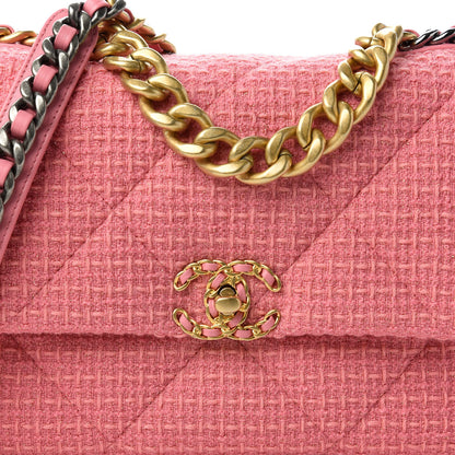 Chanel Metallic Tweed Quilted Large Chanel 19 Flap Pink 10 of 12