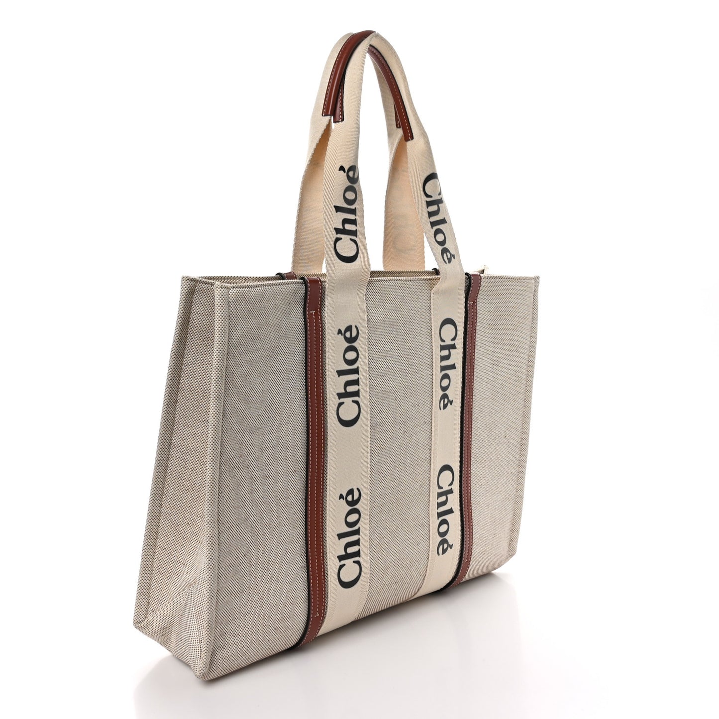 Cotton Calfskin Large Woody Ribbon Tote White Brown