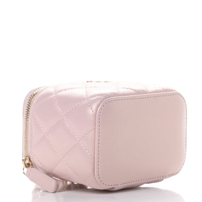 Chanel Iridescent Caviar Quilted Mini Pearl On Top Vanity Case With Chain Light Pink 4 of 8