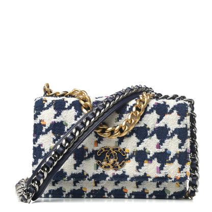 Chanel Tweed Quilted Chanel 19 Wallet On Chain WOC Ecru Navy Blue Multicolor 1 of 10