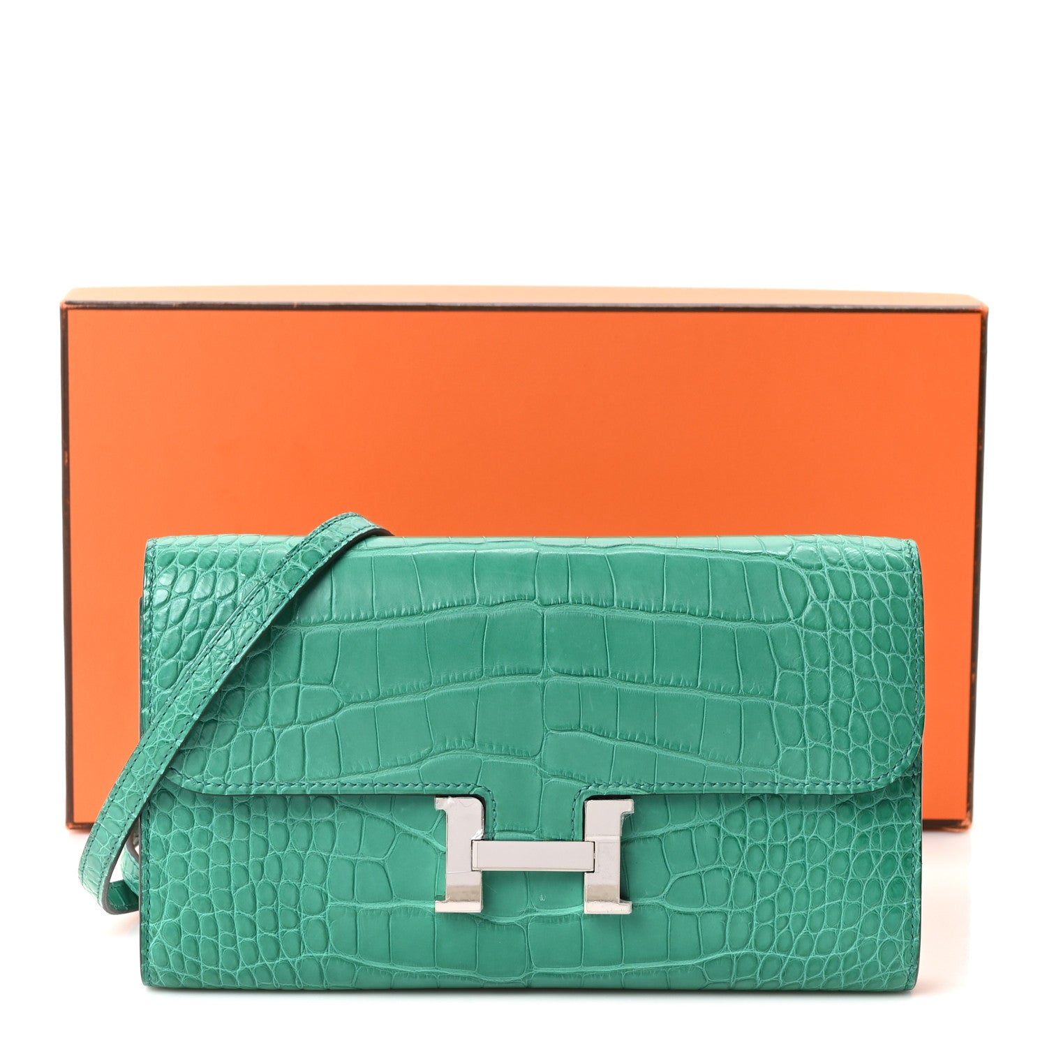 Hermes Matte Alligator Constance Long Wallet To Go Vert Jade 10 of 10