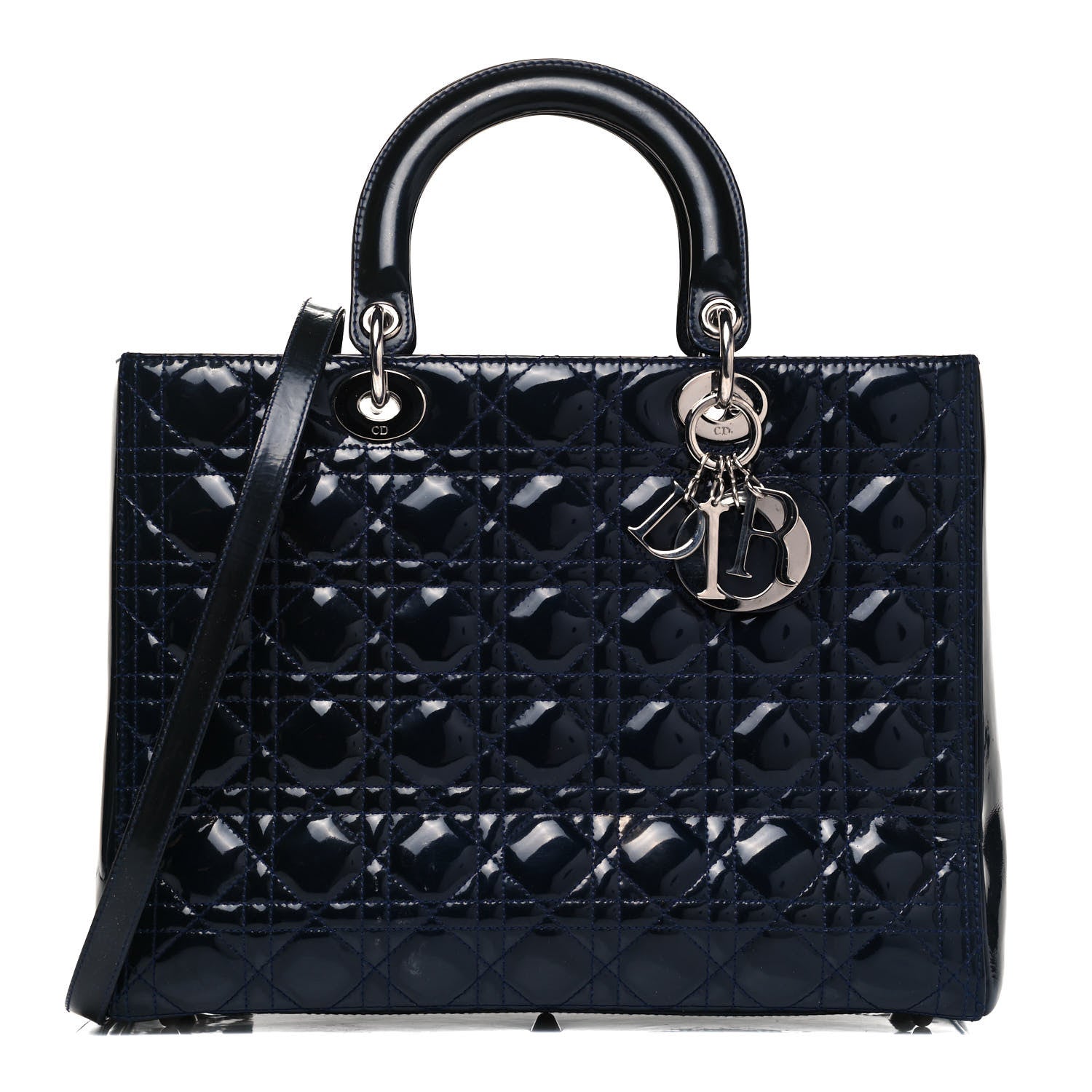 Christian Dior Patent Cannage Large Lady Dior Navy Blue 1 of 9