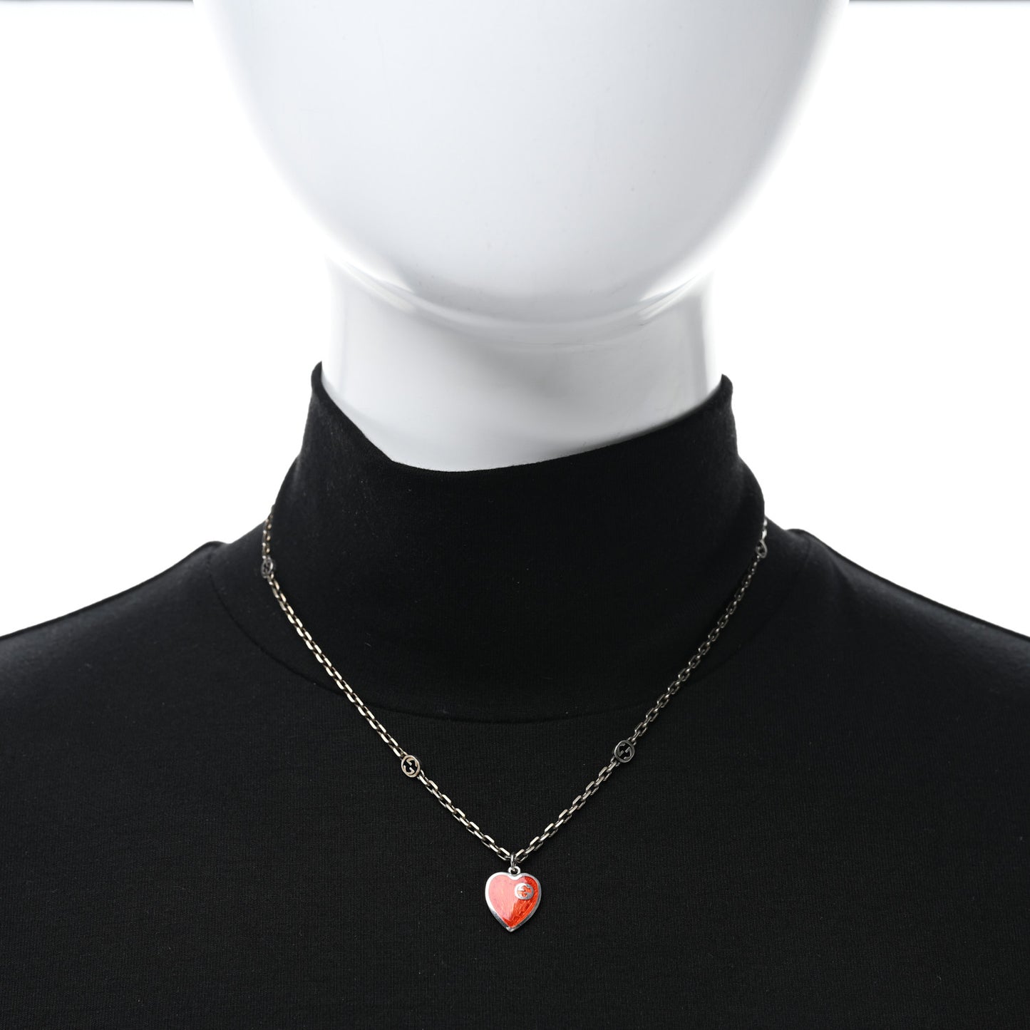 Sterling Silver Enamel Interlocking G Heart Necklace Red