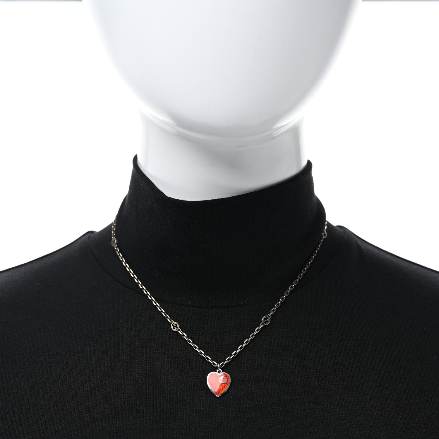 Gucci Sterling Silver Enamel Interlocking G Heart Necklace Red 3 of 5