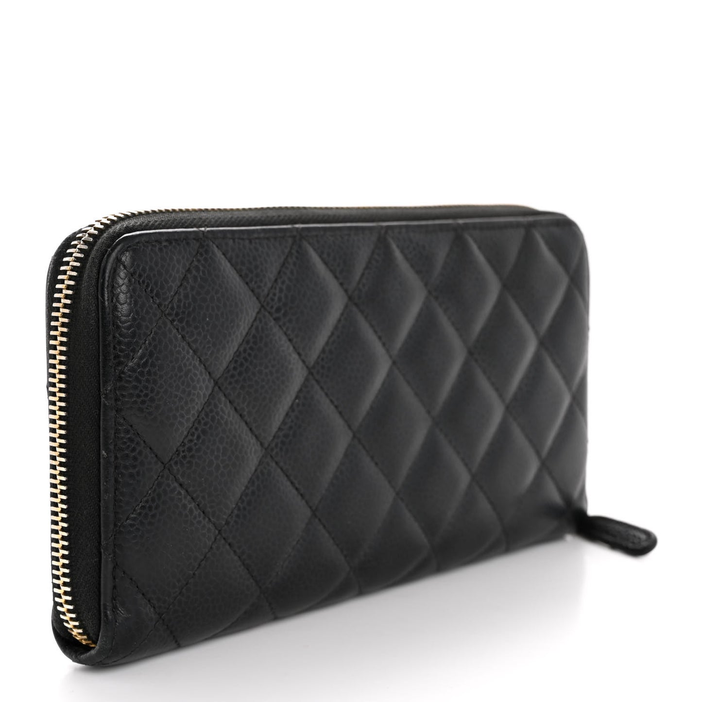 Caviar Quilted Large Gusset Zip Around Wallet Black