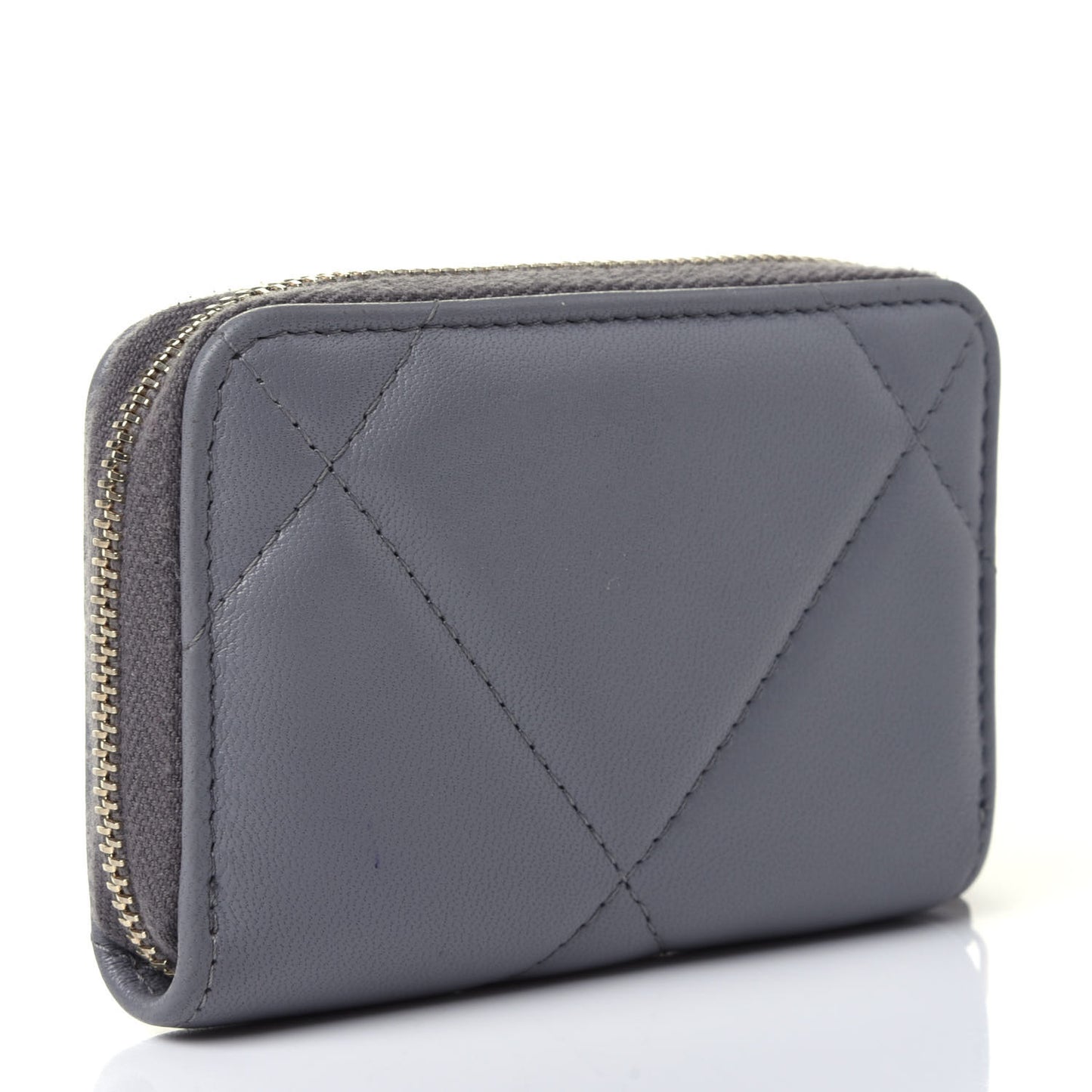 Goatskin Quilted 19 Zip Around Coin Purse Wallet Gray