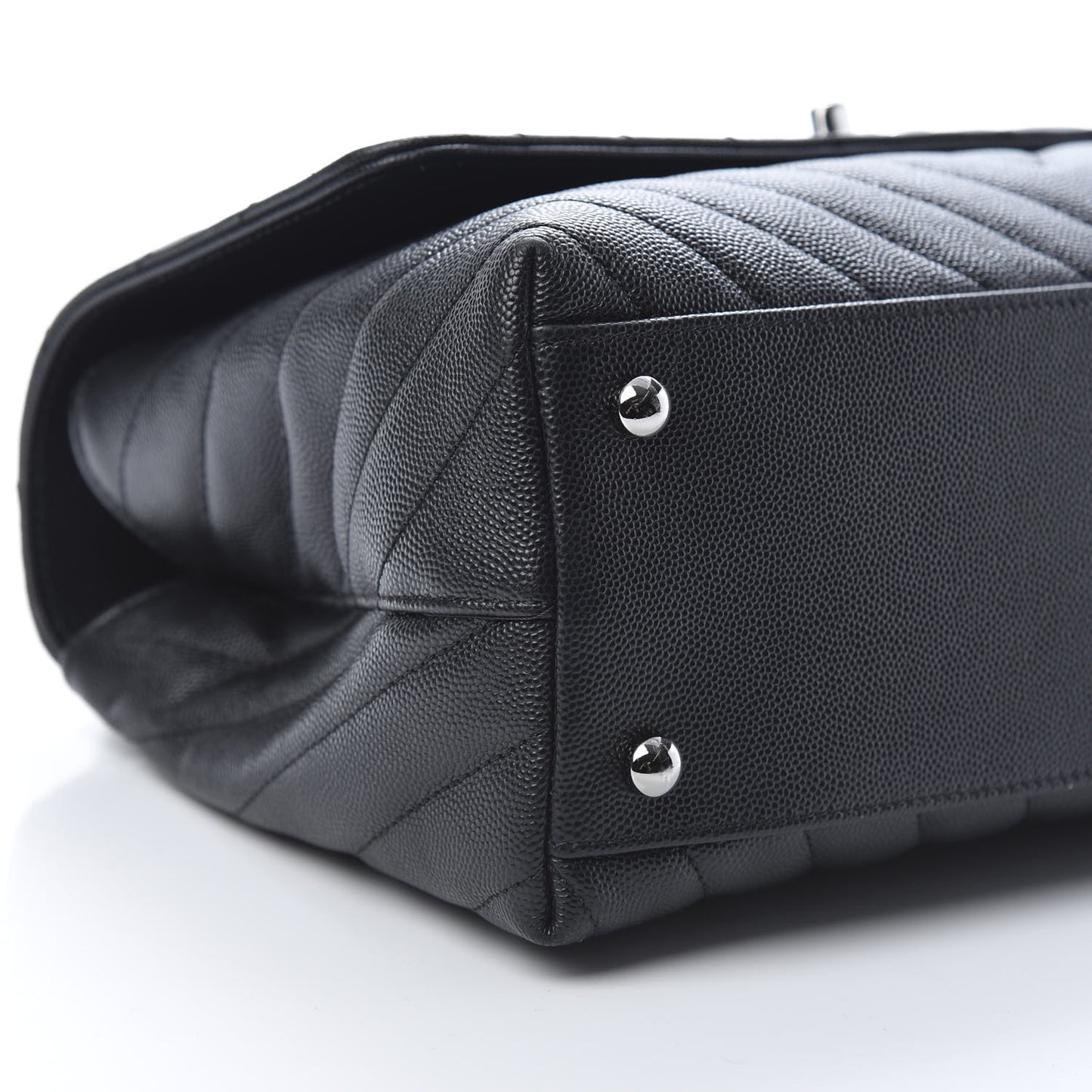 Caviar Chevron Quilted Small Coco Handle Flap Black