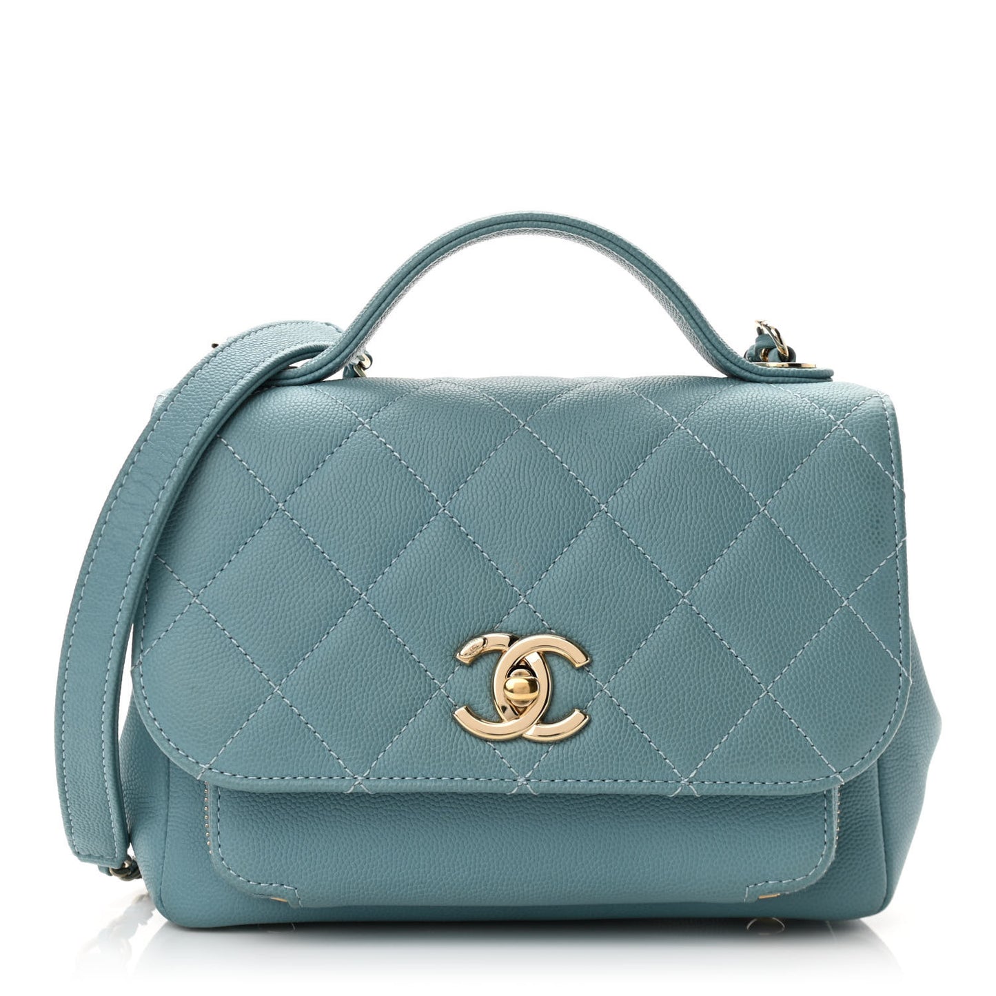 Caviar Quilted Mini Business Affinity Flap Light Blue