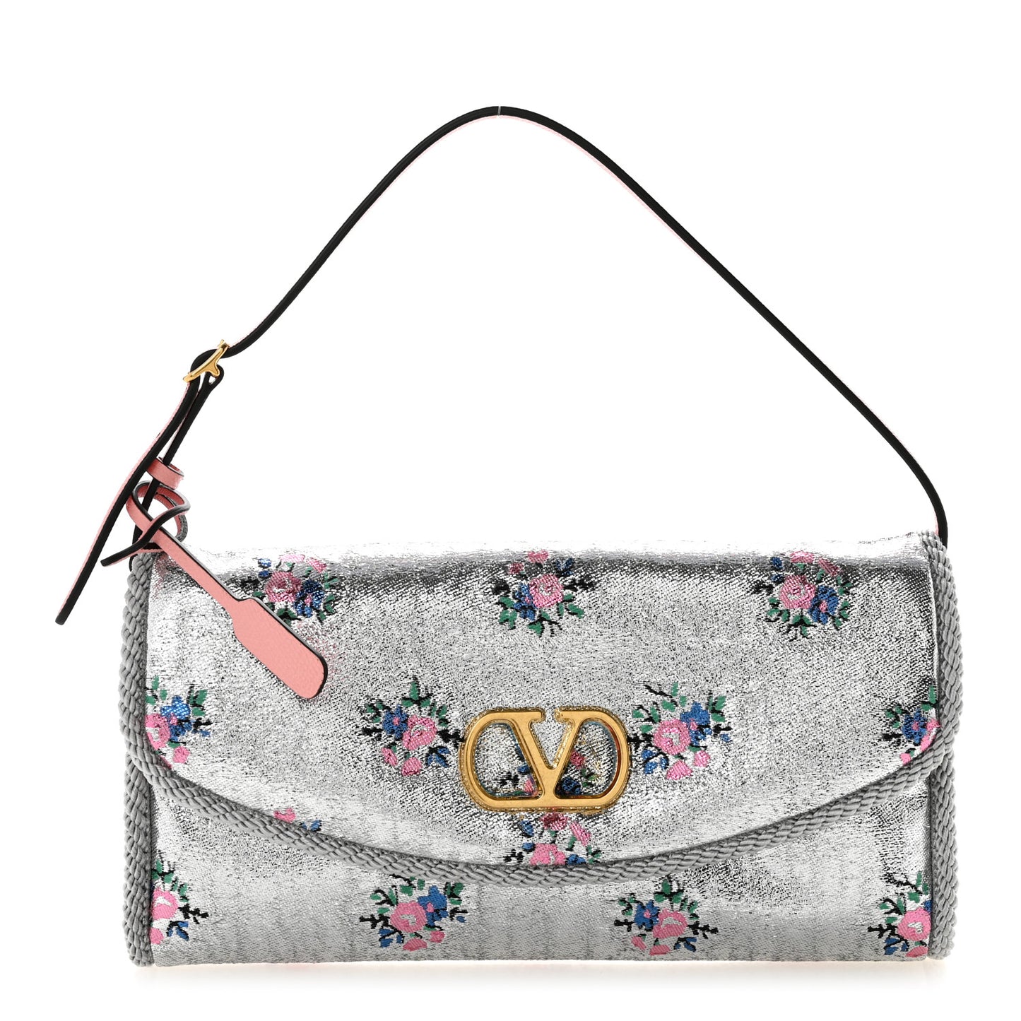 Floral Jacquard Lurex Small DeVain Shoulder Bag Silver
