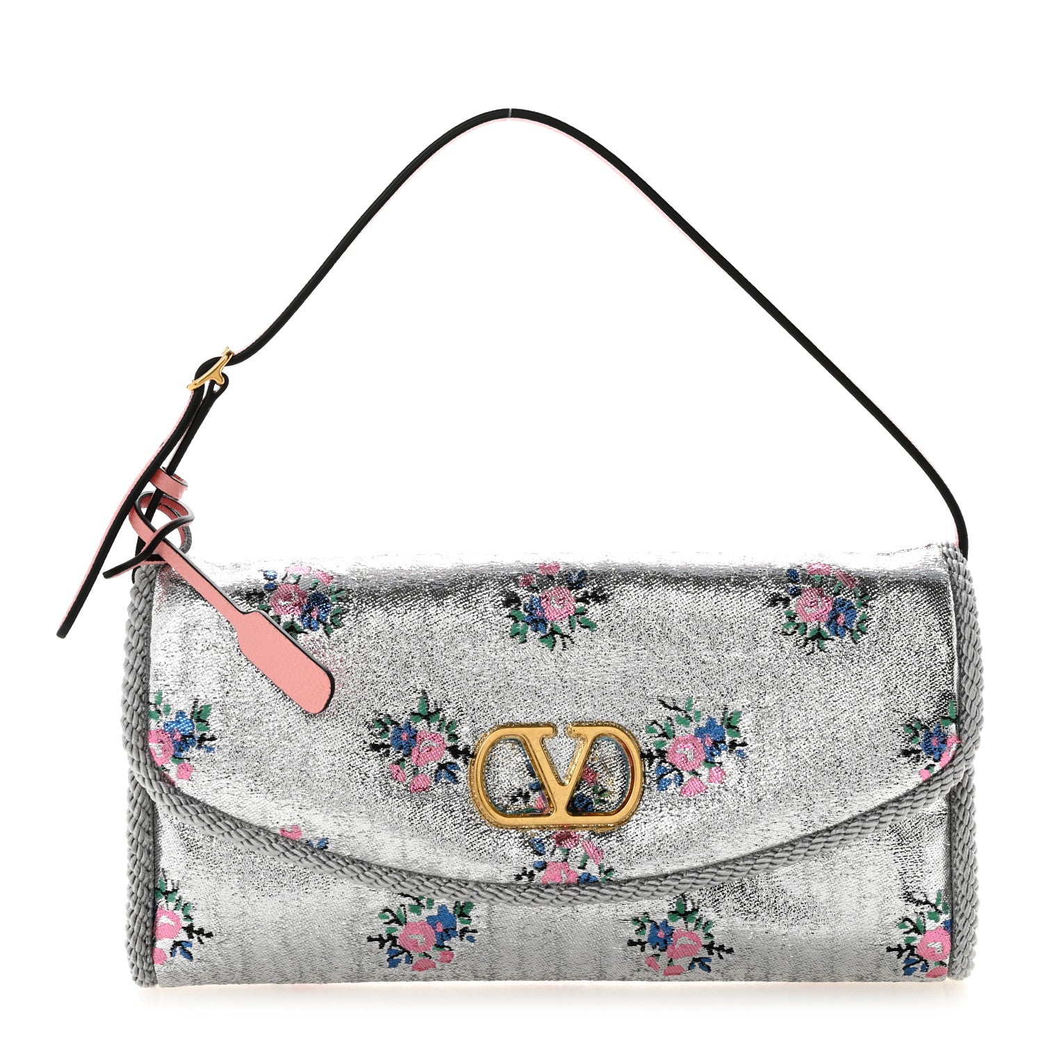 Valentino Garavani Floral Jacquard Lurex Small DeVain Shoulder Bag Silver 1 of 11