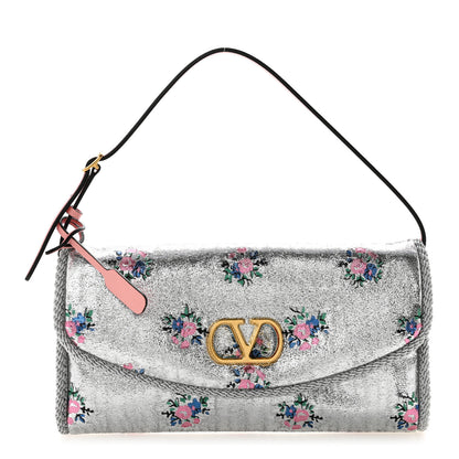Valentino Garavani Floral Jacquard Lurex Small DeVain Shoulder Bag Silver 1 of 11