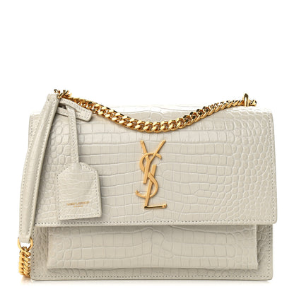 Saint Laurent Calfskin Crocodile Embossed Medium Monogram Sunset Blanc Vintage 1 of 11