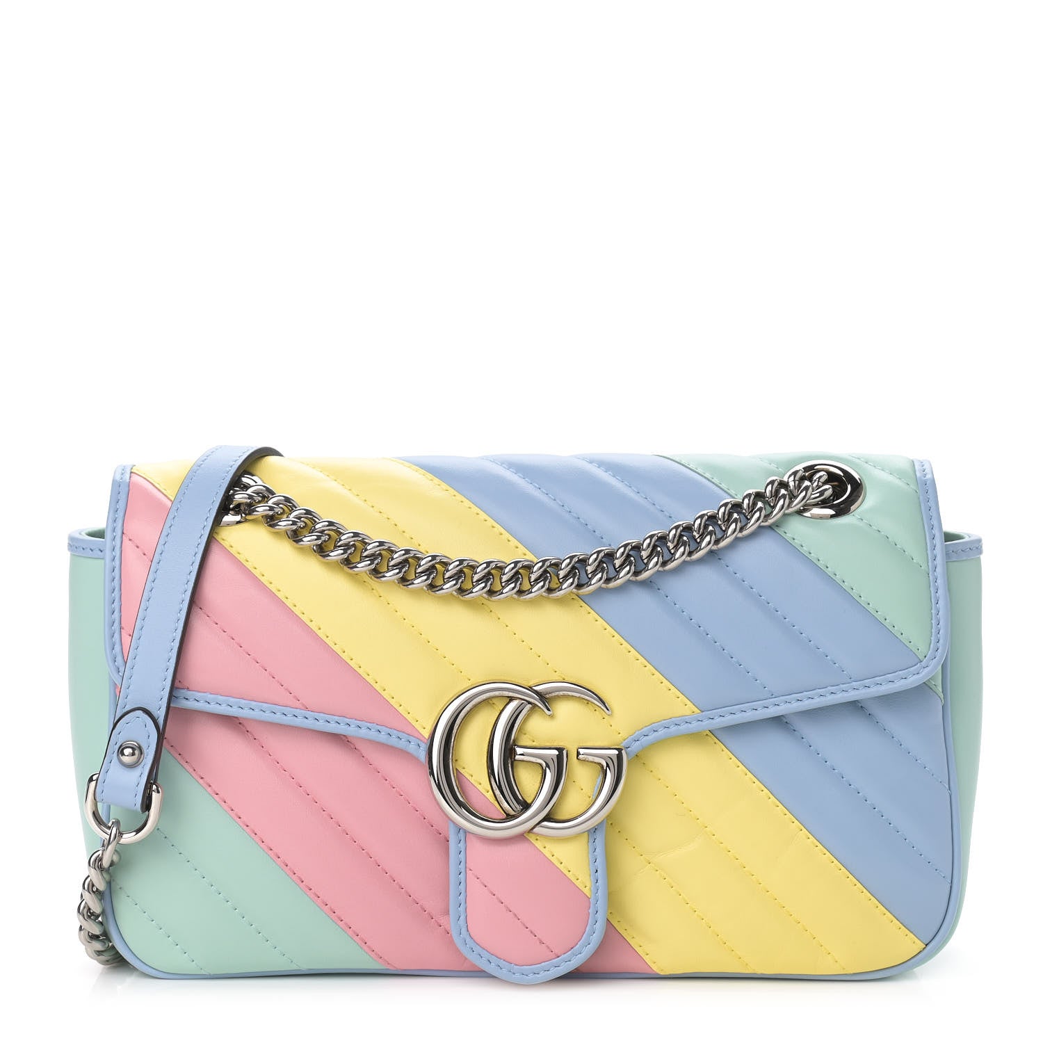 Gucci Calfskin Matelasse Diagonal Small GG Marmont Shoulder Bag Multicolor Pastel 1 of 11