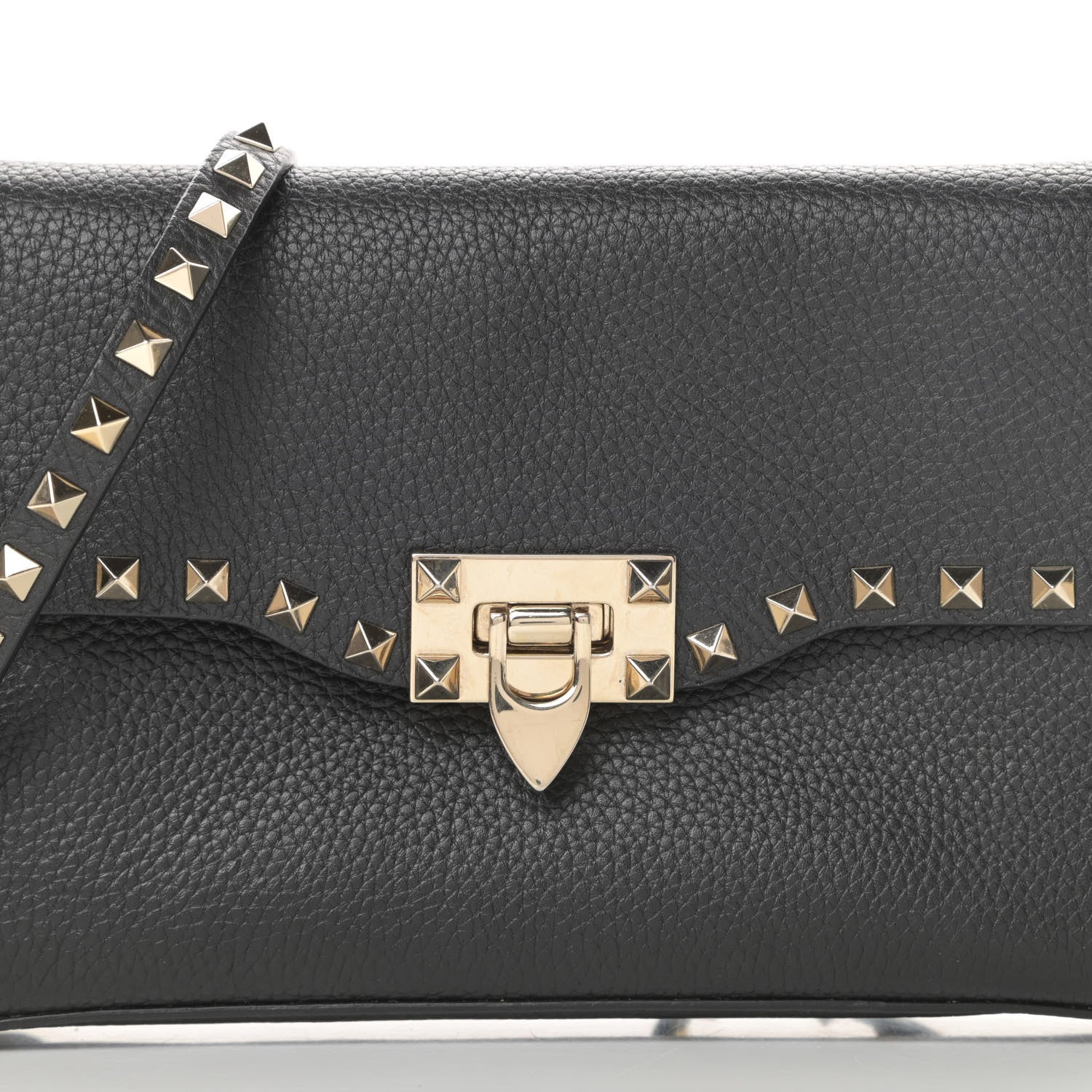 Valentino Garavani Pebbled Calfskin Medium Rockstud Flip Lock Crossbody Bag Black 7 of 13
