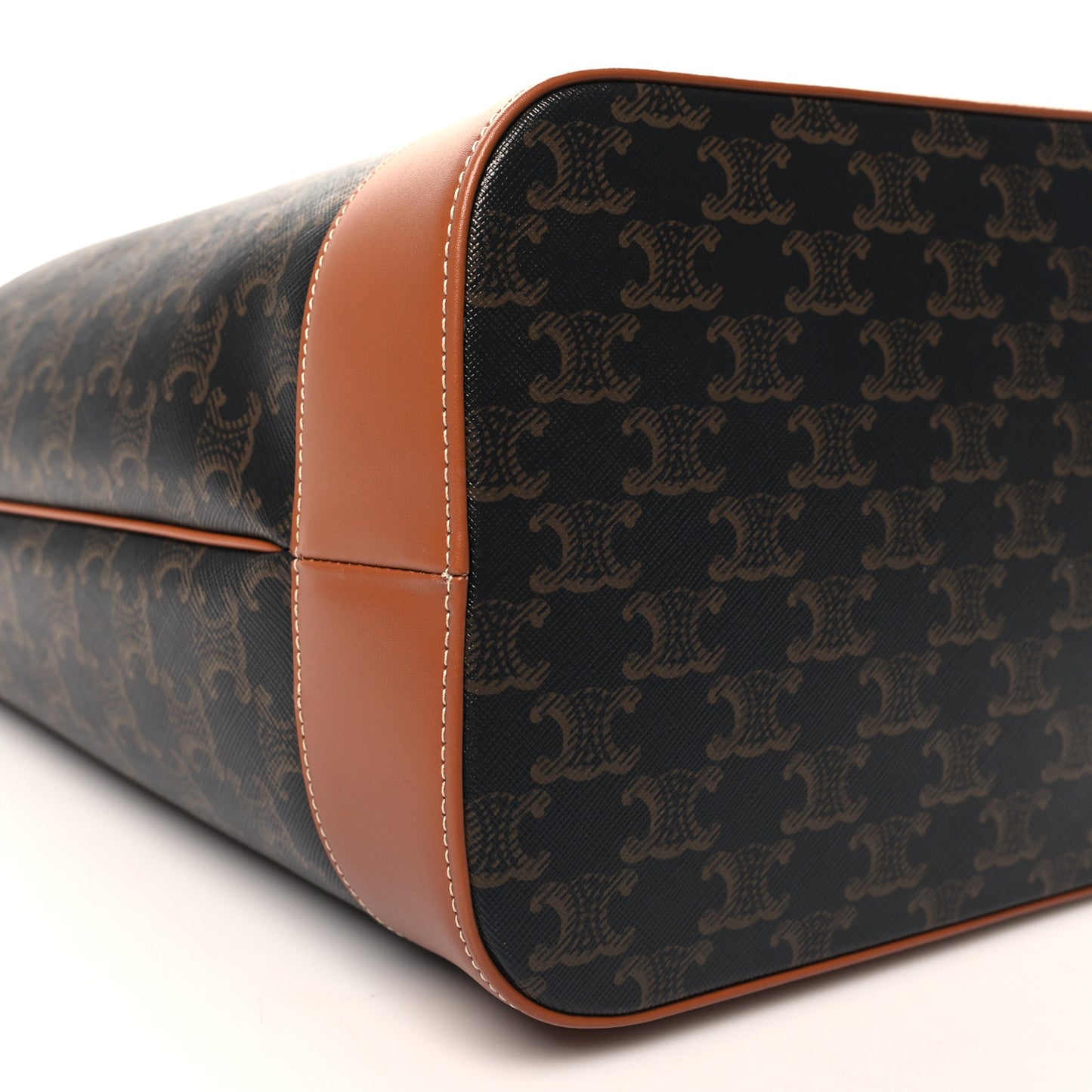 Triomphe Canvas Calfskin Medium Bucket Bag Tan