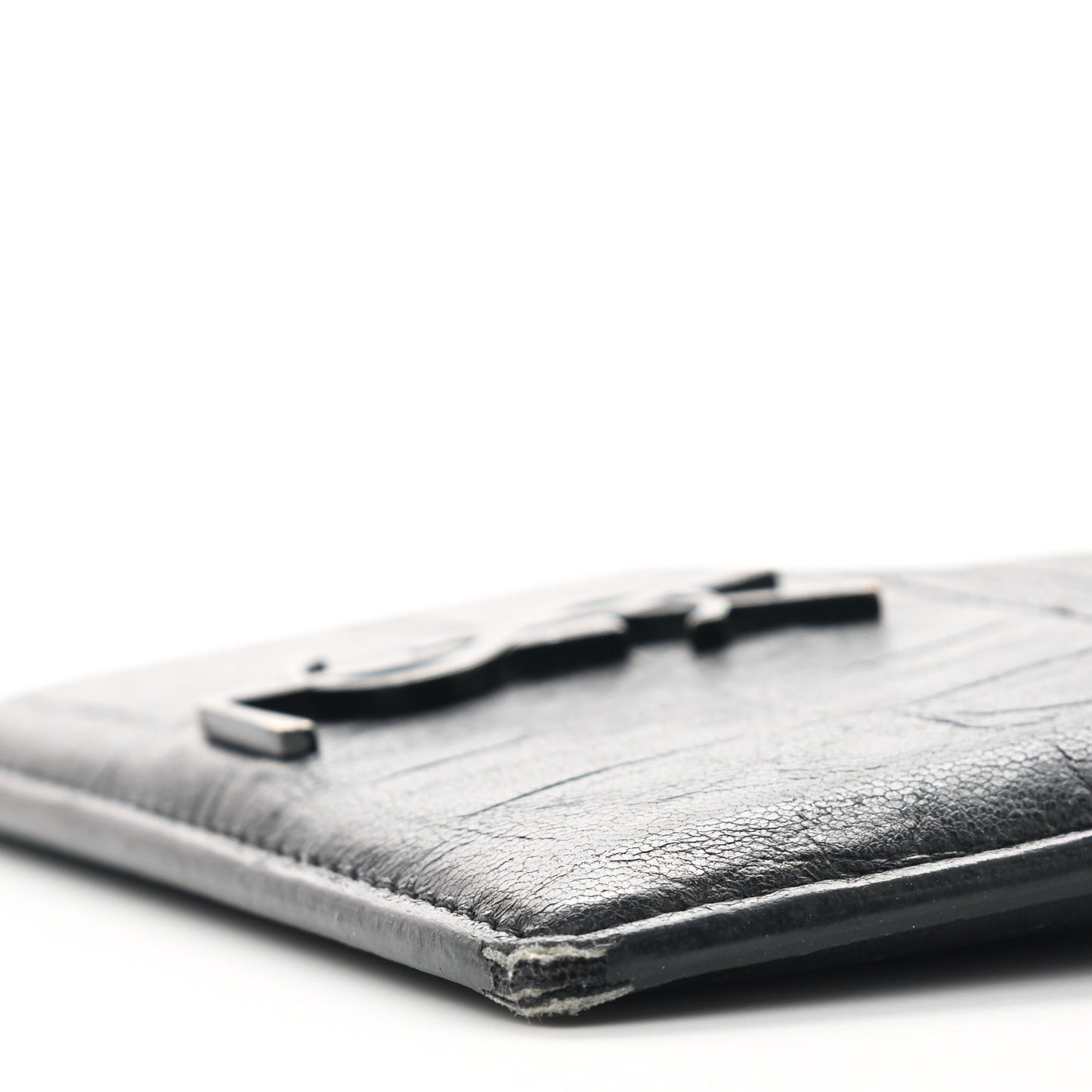 Calfskin Crocodile Embossed Monogram Credit Card Case Black