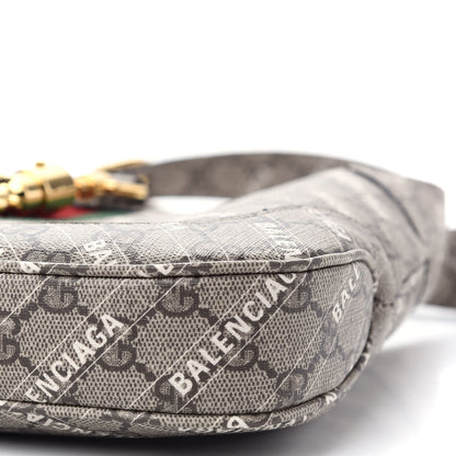 Gucci X BALENCIAGA GG Supreme Monogram Striped Logo Print Web Small Jackie 1961 Hobo Beige Ebony Mystic White 9 of 9