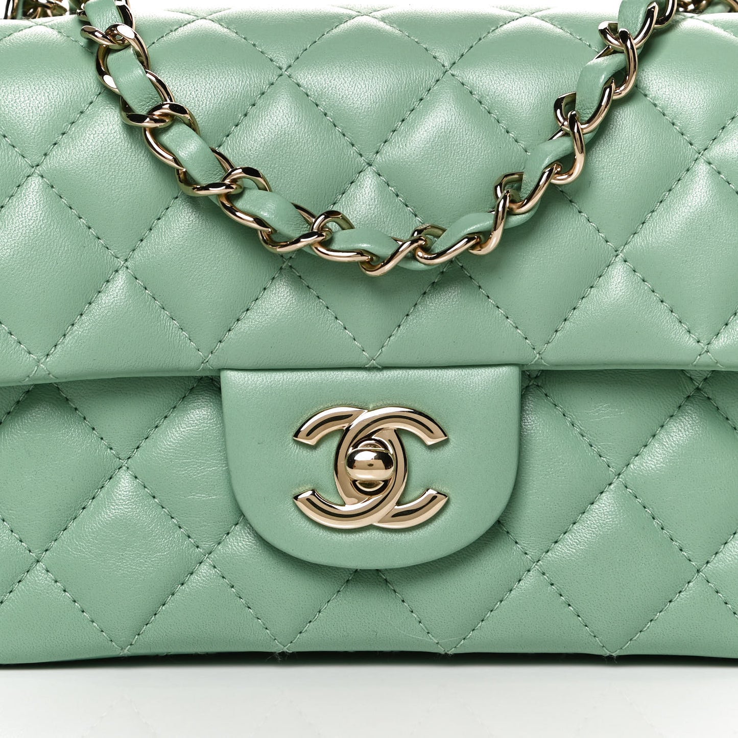 Lambskin Quilted Mini Rectangular Flap Light Green