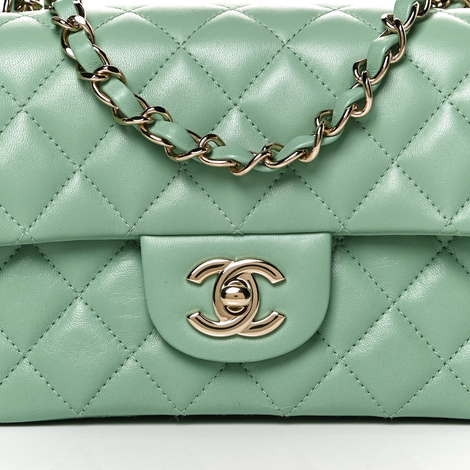 Chanel Lambskin Quilted Mini Rectangular Flap Light Green 8 of 10