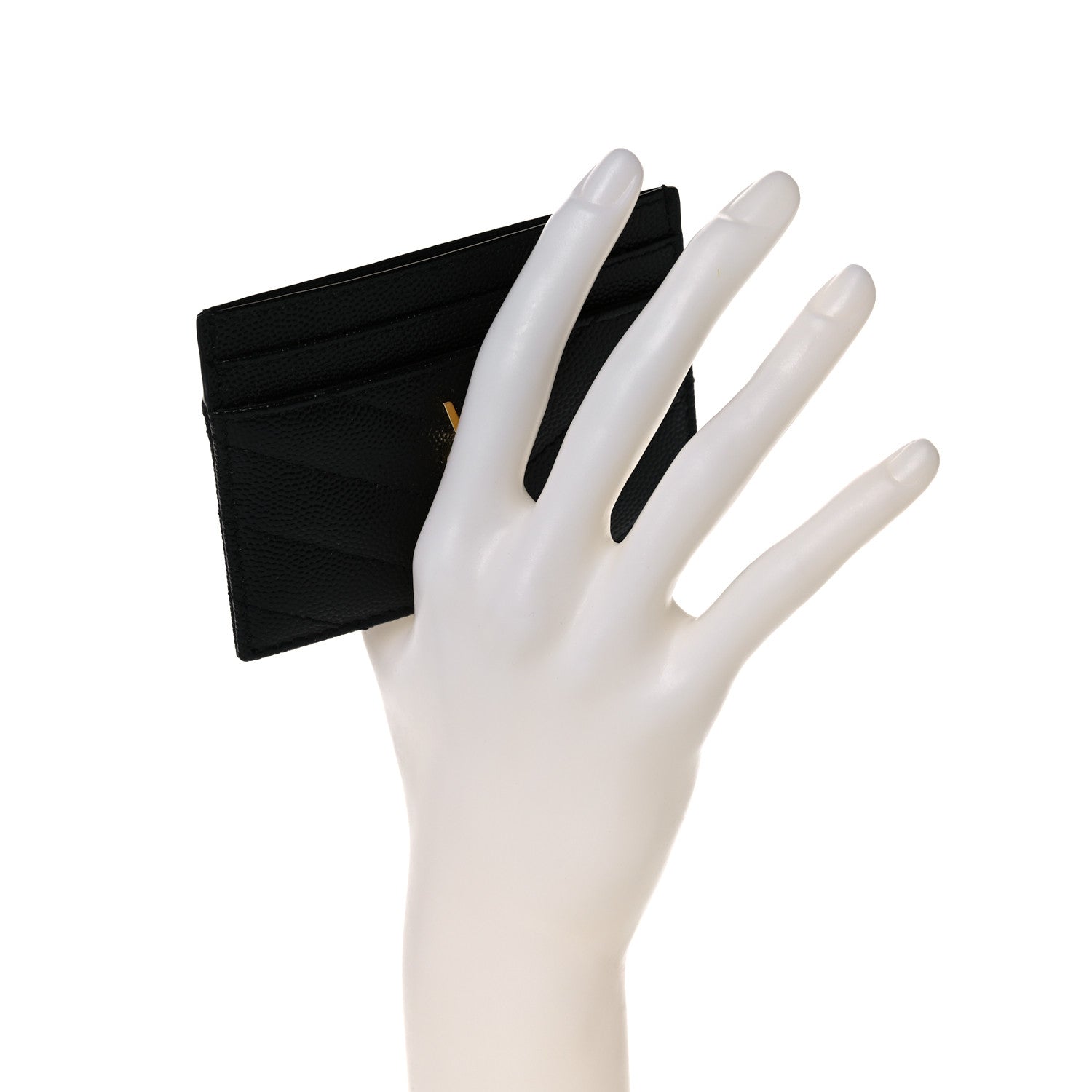 Saint Laurent Grain De Poudre Matelasse Chevron Monogram Credit Card Case Black 2 of 8