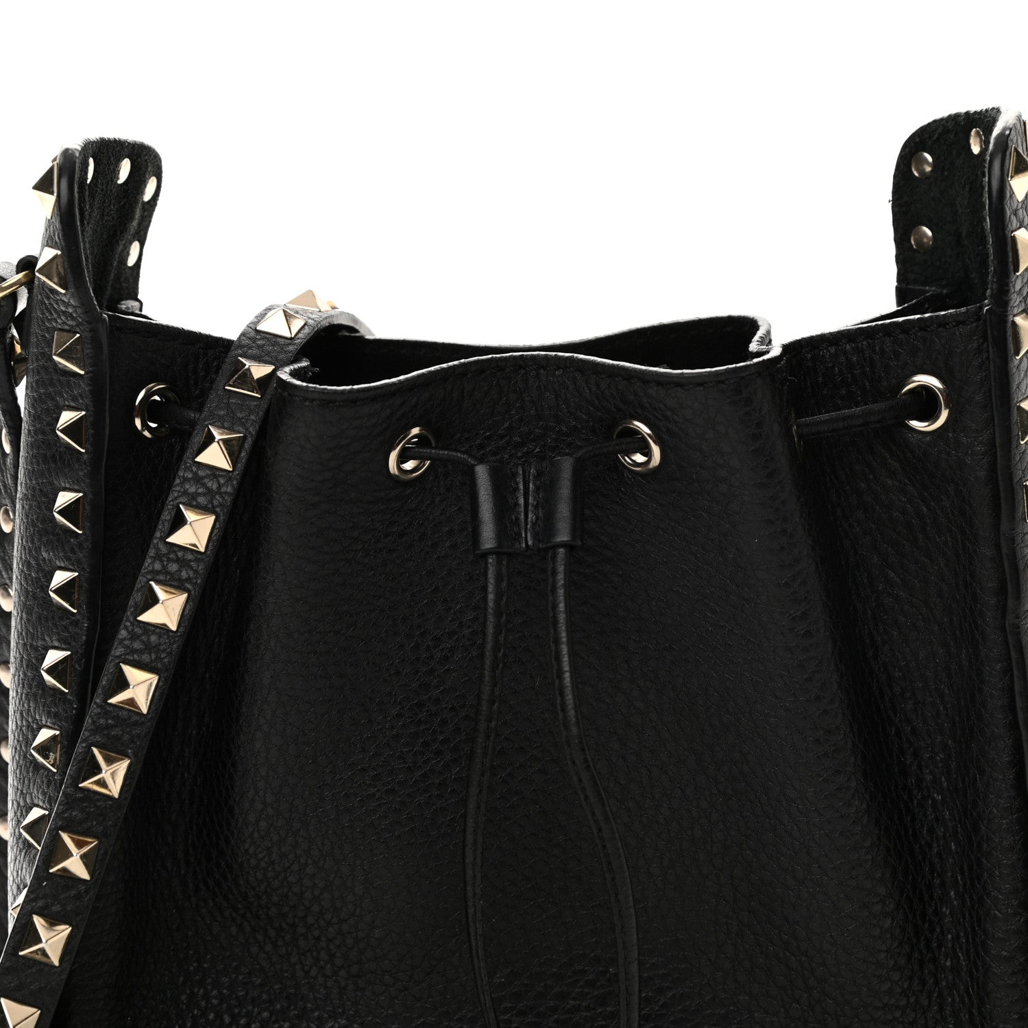 Valentino Garavani Grained Calfskin Rockstud Bucket Bag Black 8 of 13