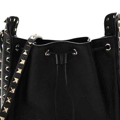 Valentino Garavani Grained Calfskin Rockstud Bucket Bag Black 8 of 13