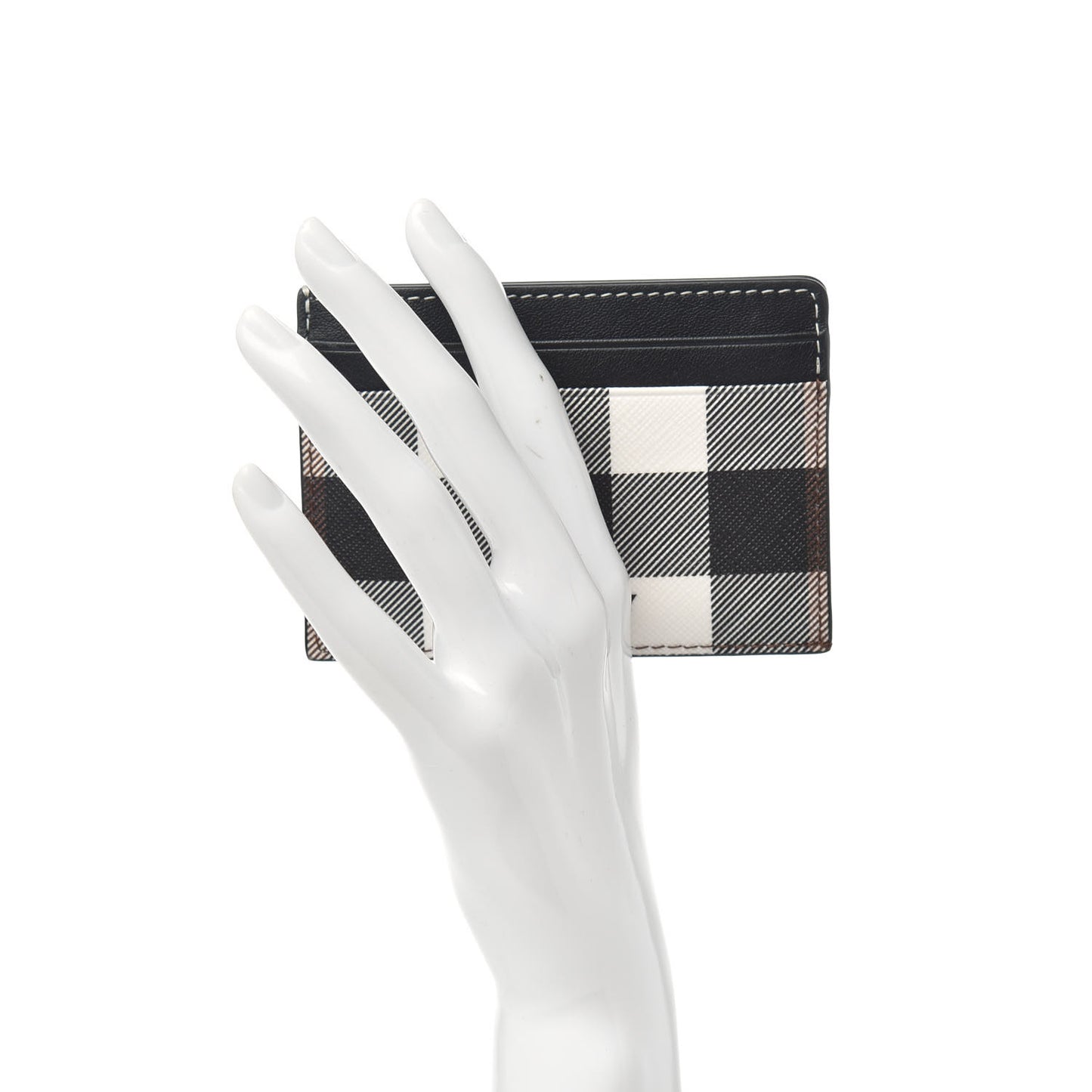 Calfskin E-canvas Check Card Case Dark Birch Brown