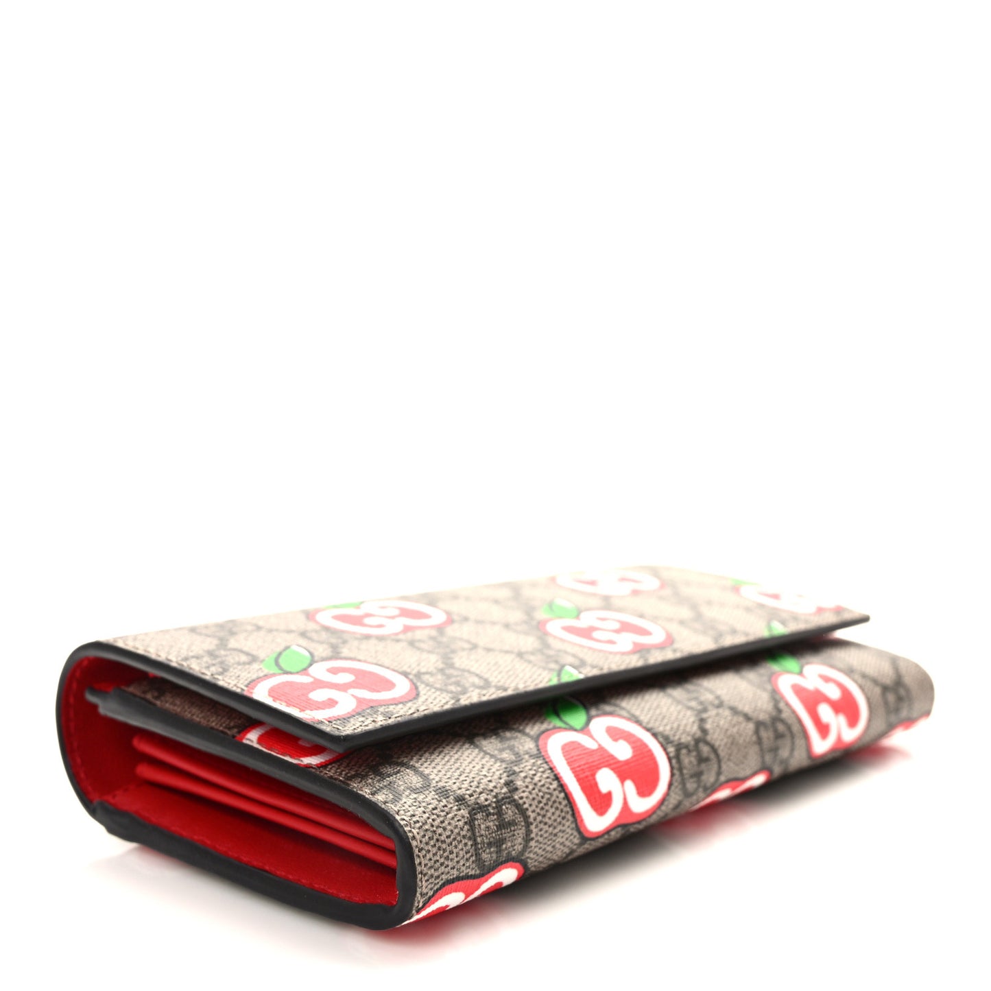 GG Supreme Monogram Apple Continental Wallet Beige Multicolor Lobster Red