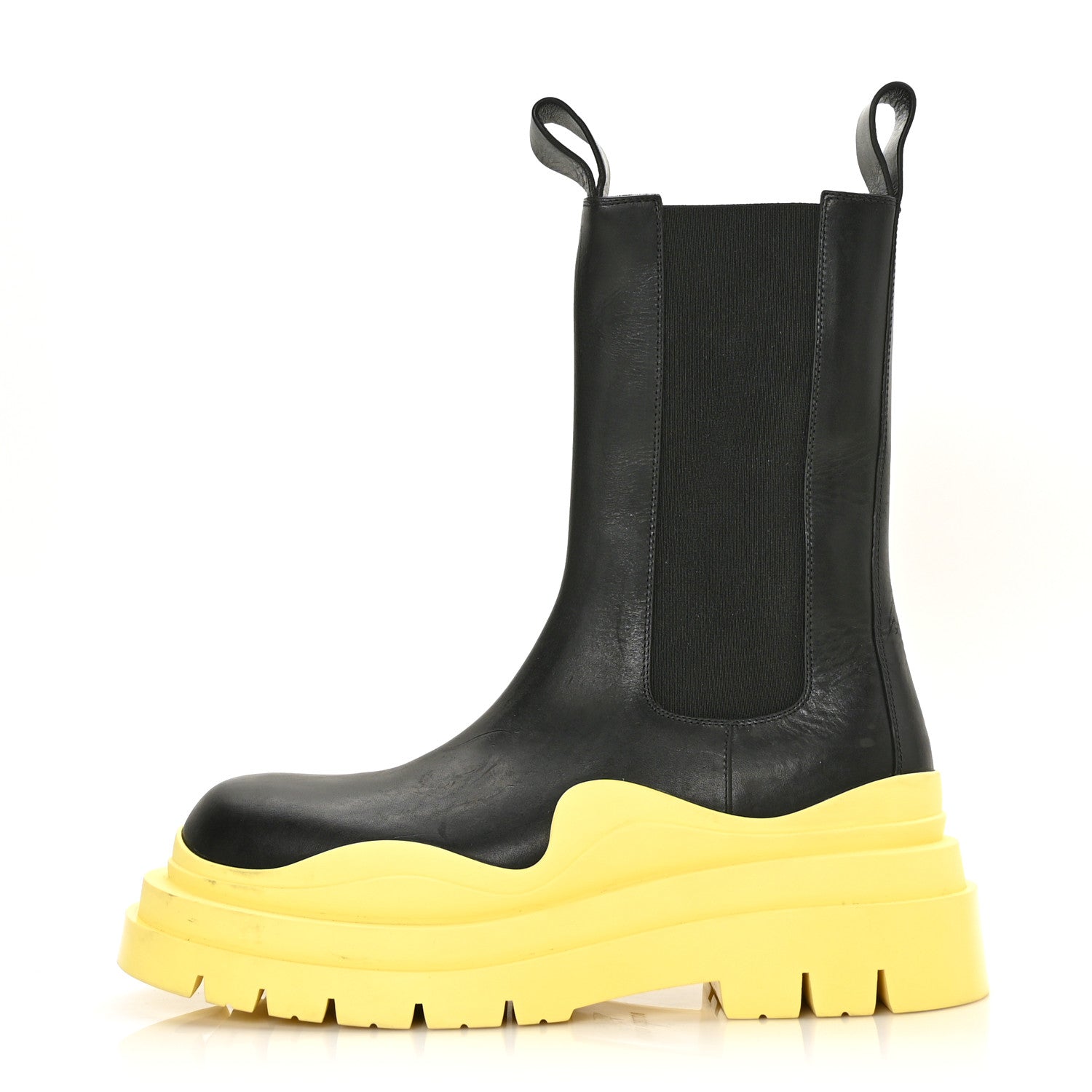 Bottega Veneta Calfskin The Tire Chelsea Boots 41 Black Yellow 1 of 8