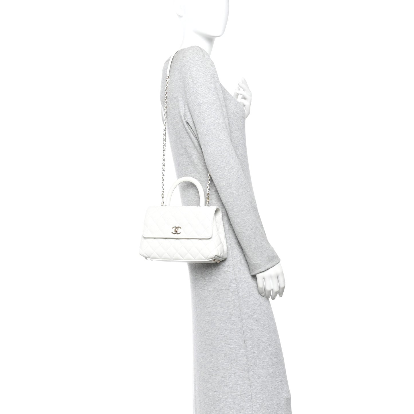 Caviar Quilted Mini Coco Handle Flap White