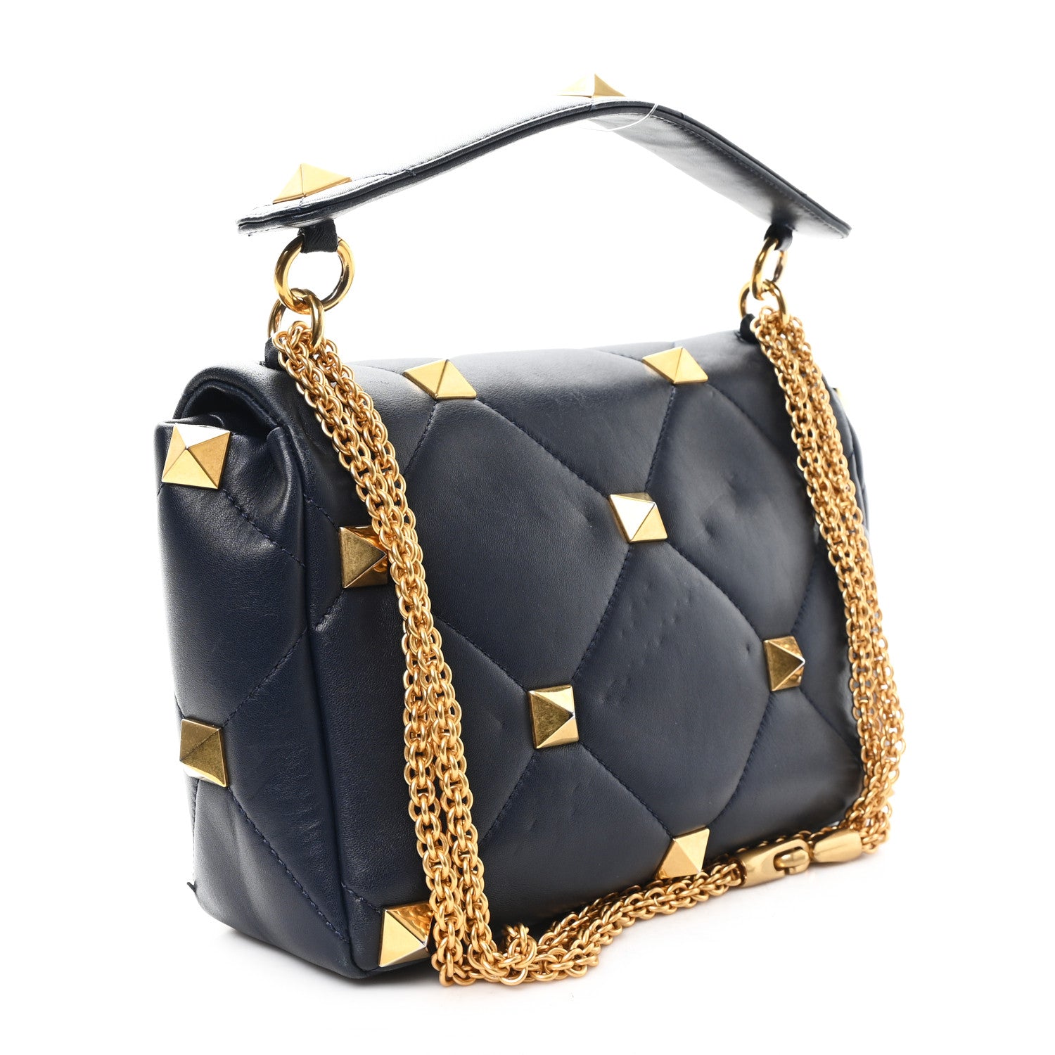 Valentino Garavani Nappa Large Roman Stud Shoulder Bag Marine 3 of 13
