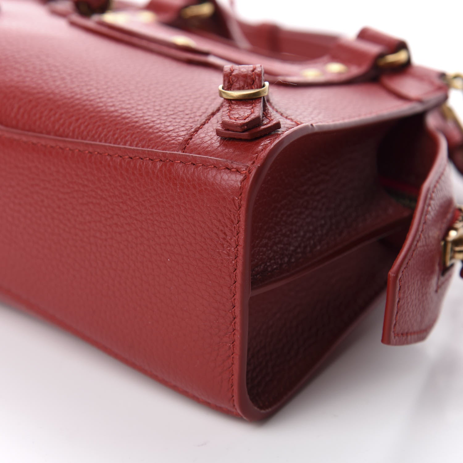Balenciaga Grained Calfskin Neo Classic Gold Hardware Nano City Crossbody Medium Red 7 of 10
