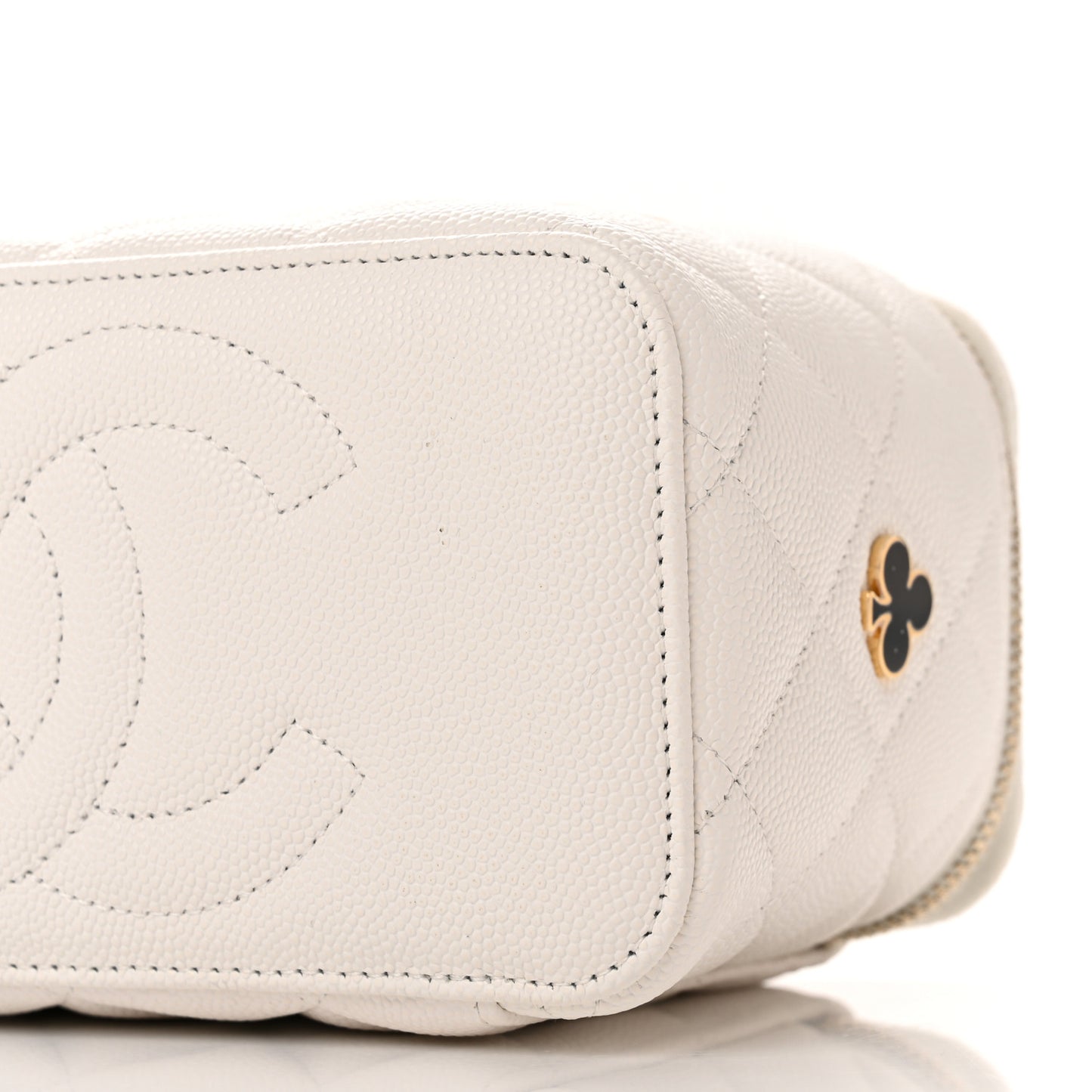 Caviar Quilted Enamel Coco Casino Small Vanity Case With Chain White