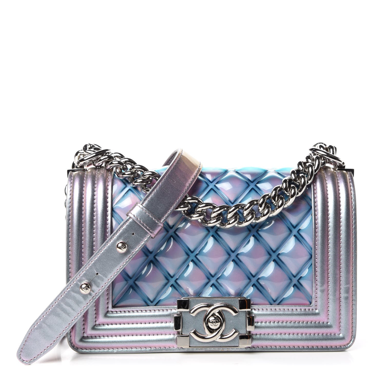 Chanel Iridescent Patent Calfskin PVC Quilted Small Boy Flap Light Purple 1 of 12