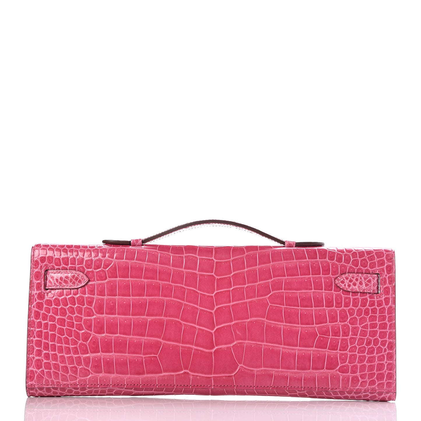Shiny Porosus Crocodile 18K White Gold Diamond Kelly Cut Pochette Rose Tyrien