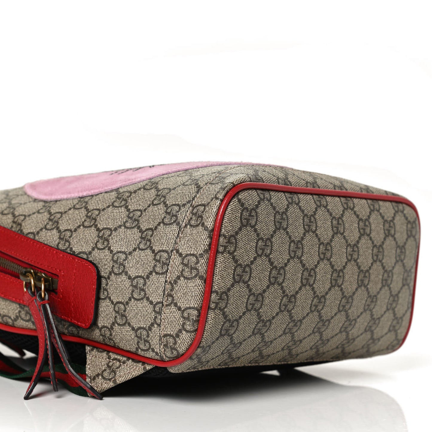 GG Supreme Monogram Web Bosco Patch Dome Backpack Beige Malva Hibiscus Red